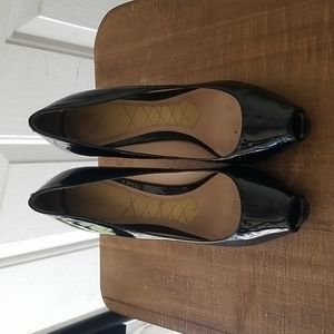 Joan & David Black Patent Leather Peep Toe Pumps